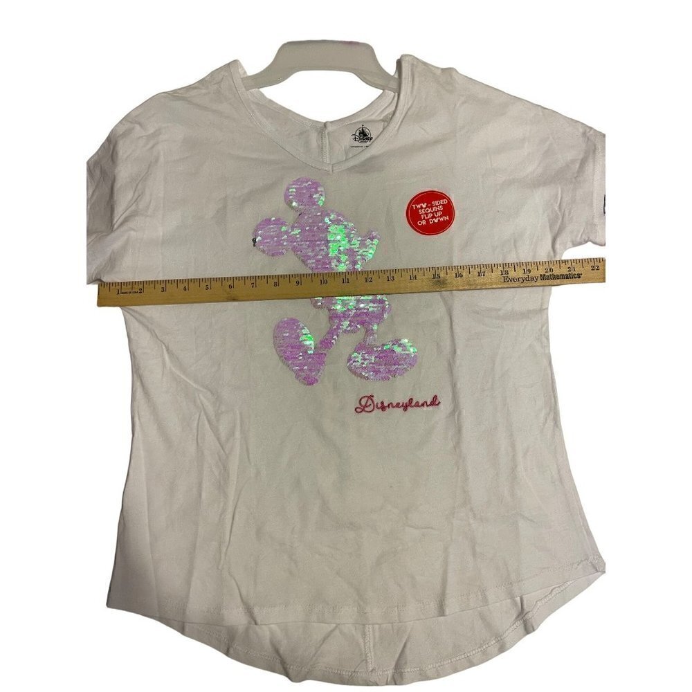 Disney Parks Magic Mirror Sequin Mickey Mouse Reversible V-Neck High Low Shirt S - Picture 4 of 10